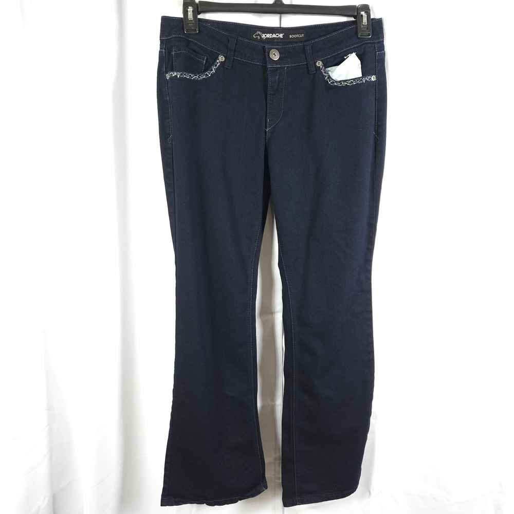 Jordache Women's 10 Navy Bootcut Jeans Bedazzled Beaded Pockets